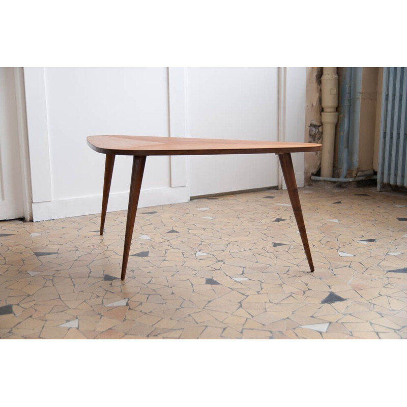 Vintage coffee table in teak tripod Scandinavian 1960s