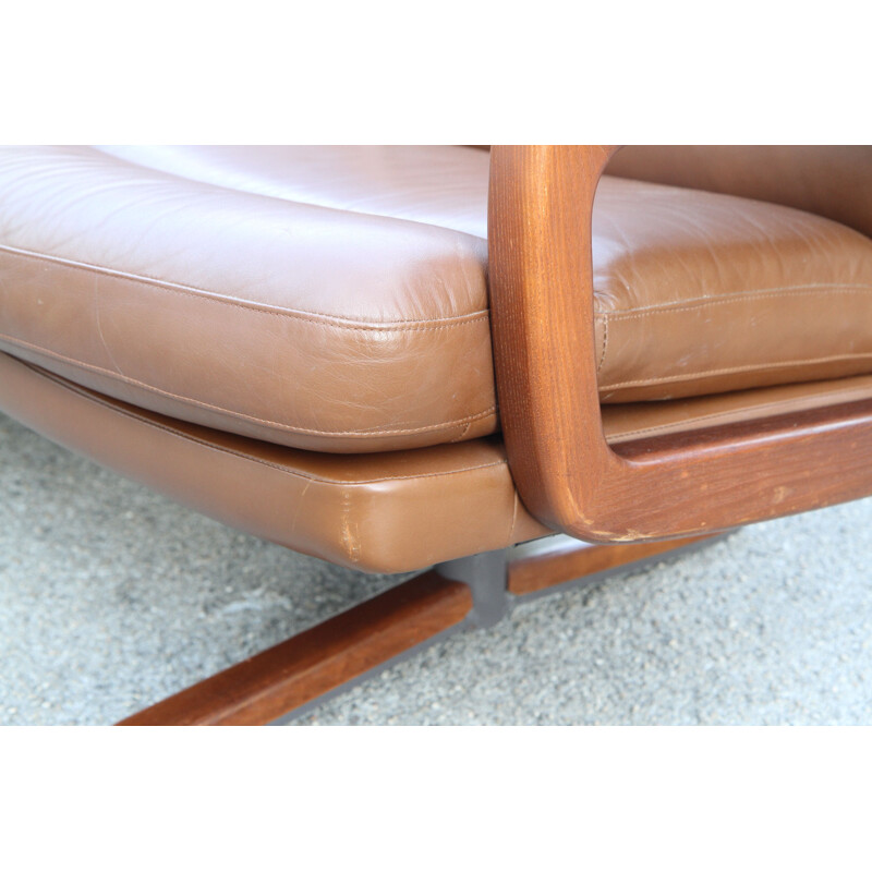 Vintage 3-seater sofa in brown leather Swiss 1950s