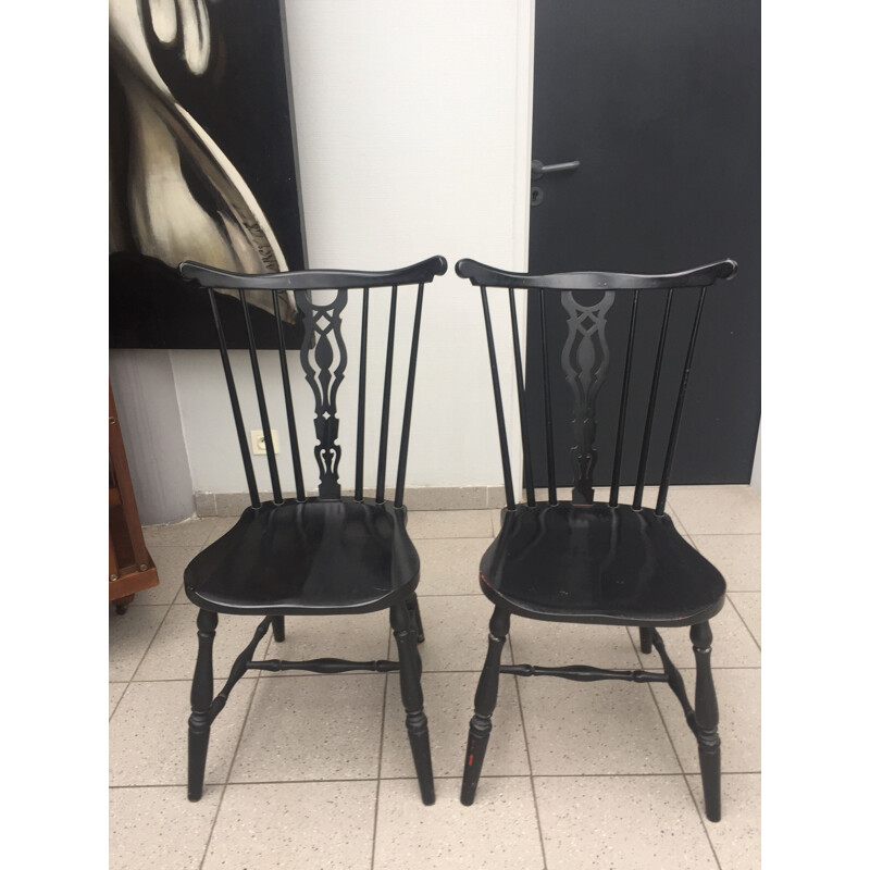 Pair of black lacquered wooden Dining chairs by Gemla Diö, Sweden,1950