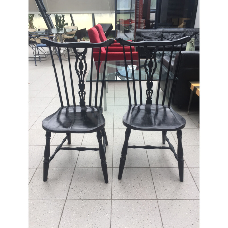 Pair of black lacquered wooden Dining chairs by Gemla Diö, Sweden,1950