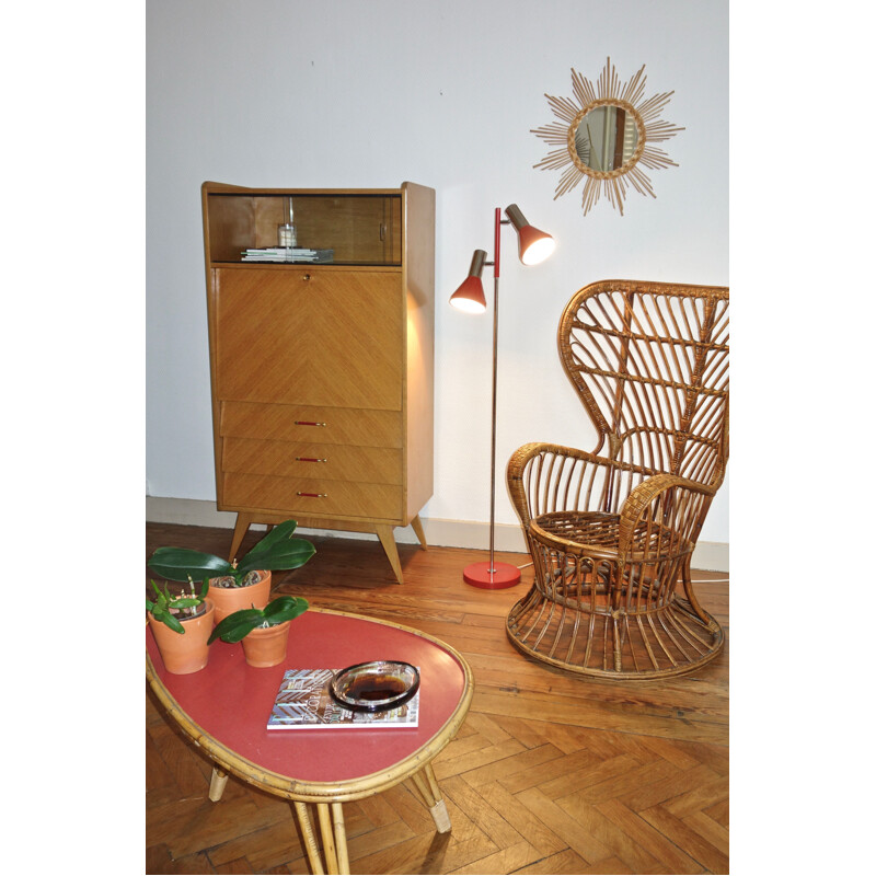 Vintage coffee table in rattan from the 50s 