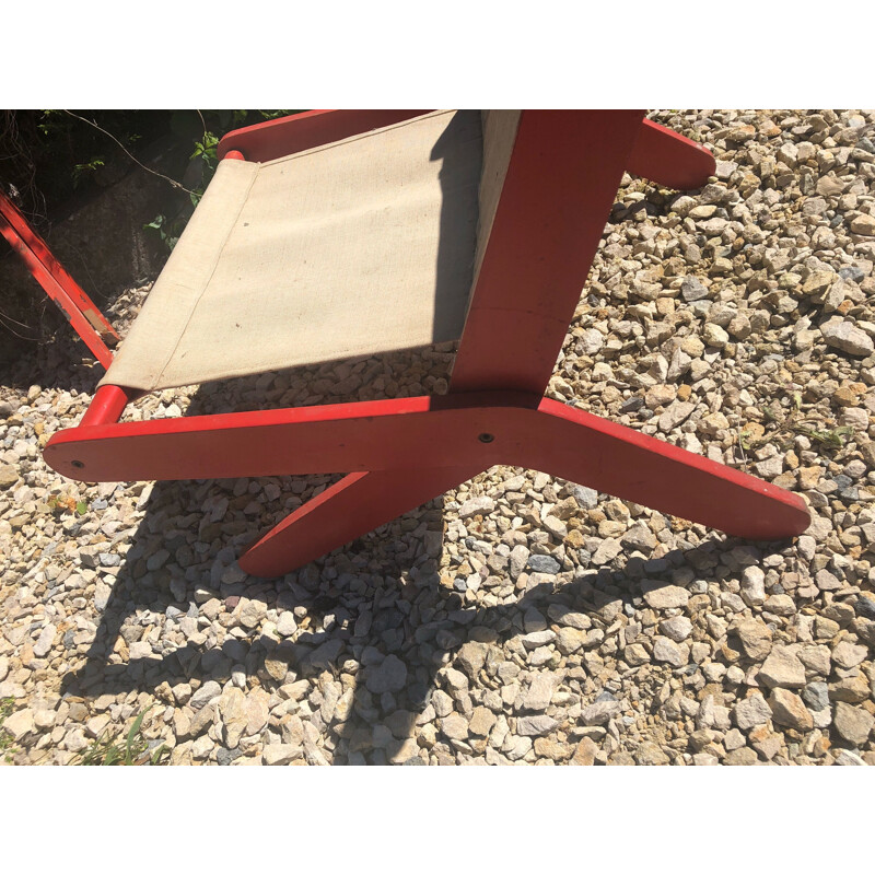 Pair of french red folding vintage armchairs 1950