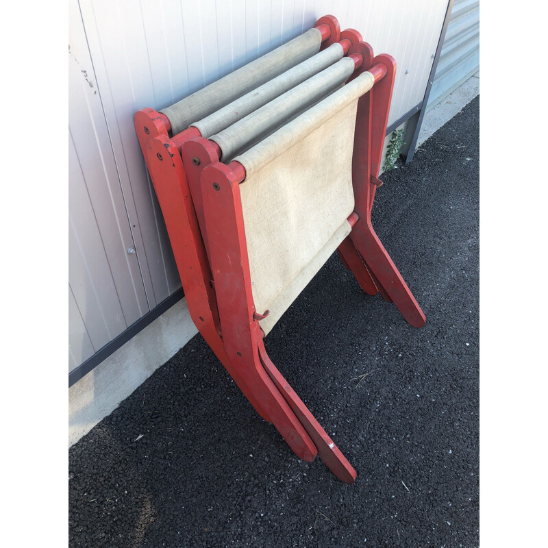 Pair of french red folding vintage armchairs 1950