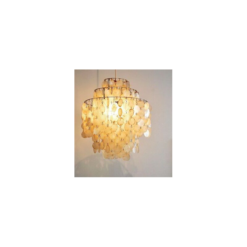 Vintage fun 1DM chandelier by Verner Panton in white mother-of-Pearl and metal 1960