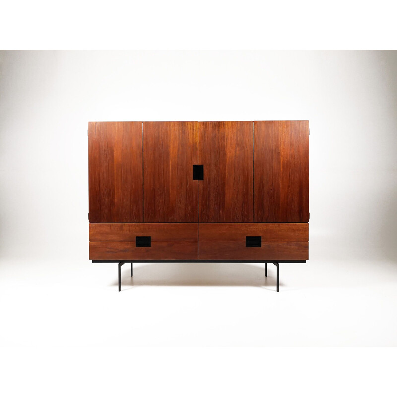 Vintage CU04 highboard for UMS Pastoe in teak and steel 1950