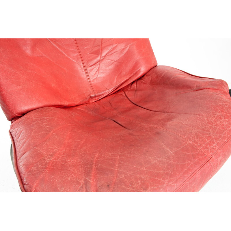 Vatne Mobler wooden and red leather armchair, Sigurd RESSELL - 1960s