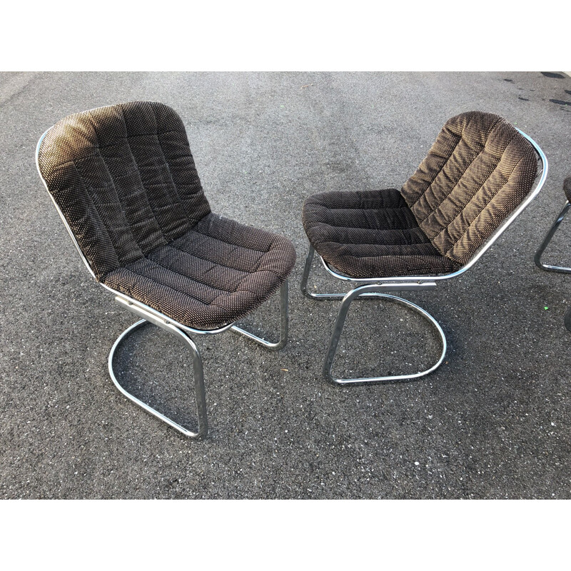 Suite de 4 chaises vintage de Rinaldi en velours et chrome 1970