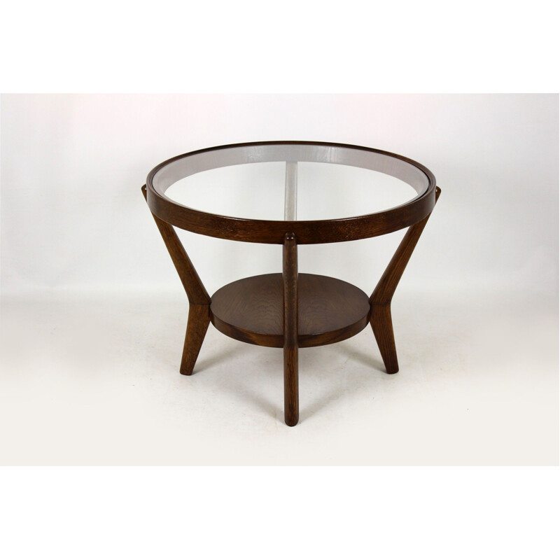 Vintage round table for Interier Praha in oakwood 1940