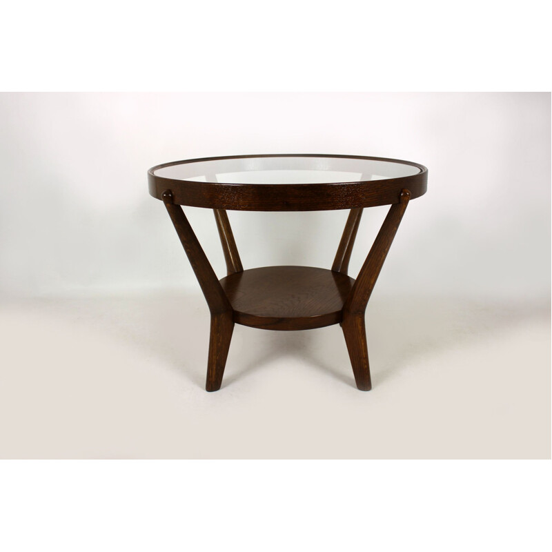 Vintage round table for Interier Praha in oakwood 1940