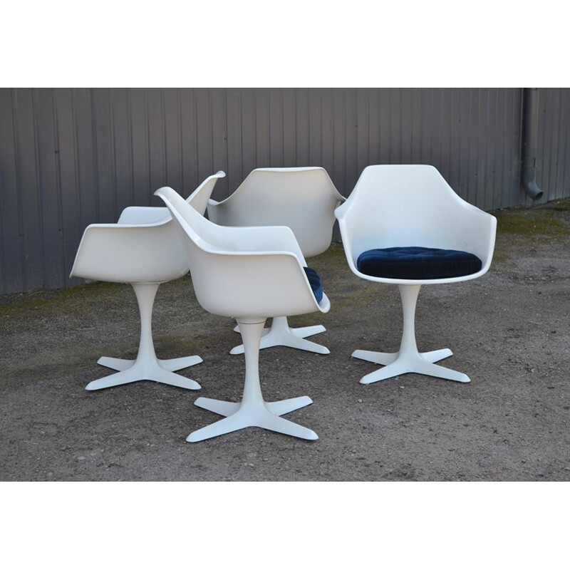 Set of 4 vintage model 116 chairs for Arkana in white plastic and metal 1960
