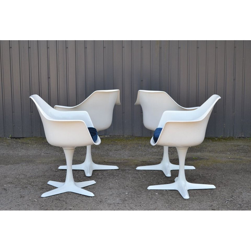 Set of 4 vintage model 116 chairs for Arkana in white plastic and metal 1960