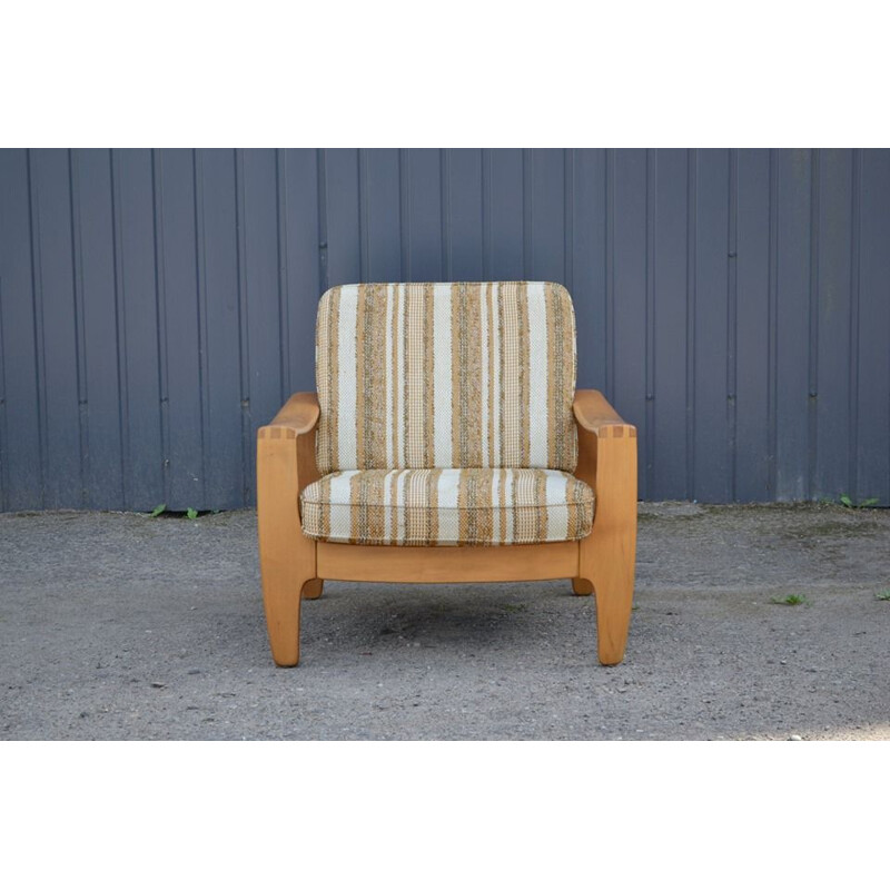 Set of 4 vintage german armchairs in wool and beechwood 1970