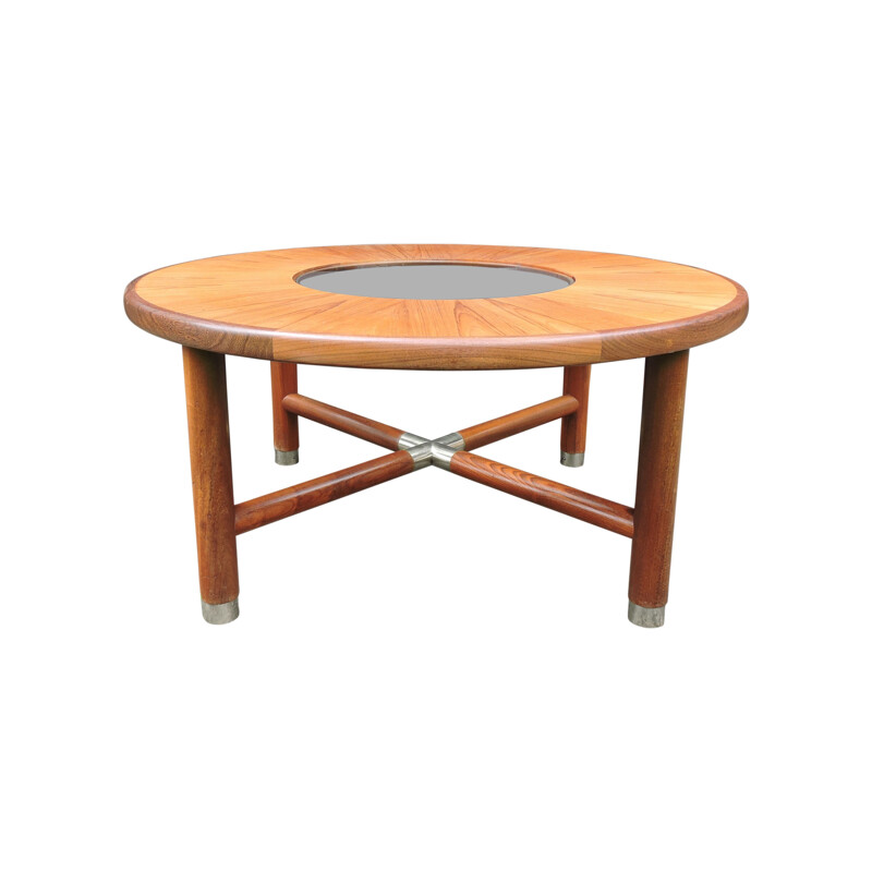 Round vintage teak wood and glass coffee table for G-plan, 1960