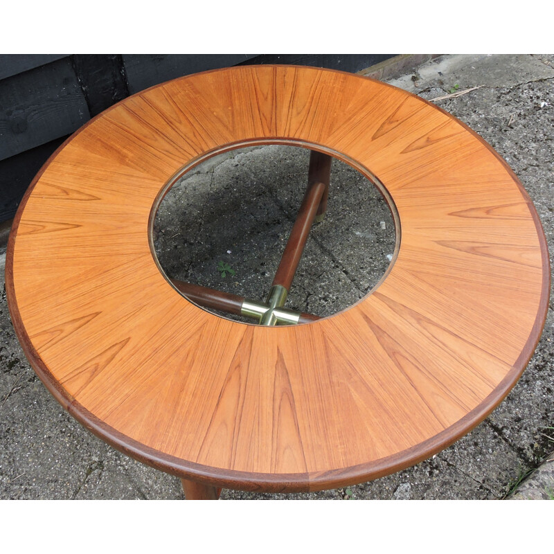 Round vintage teak wood and glass coffee table for G-plan, 1960