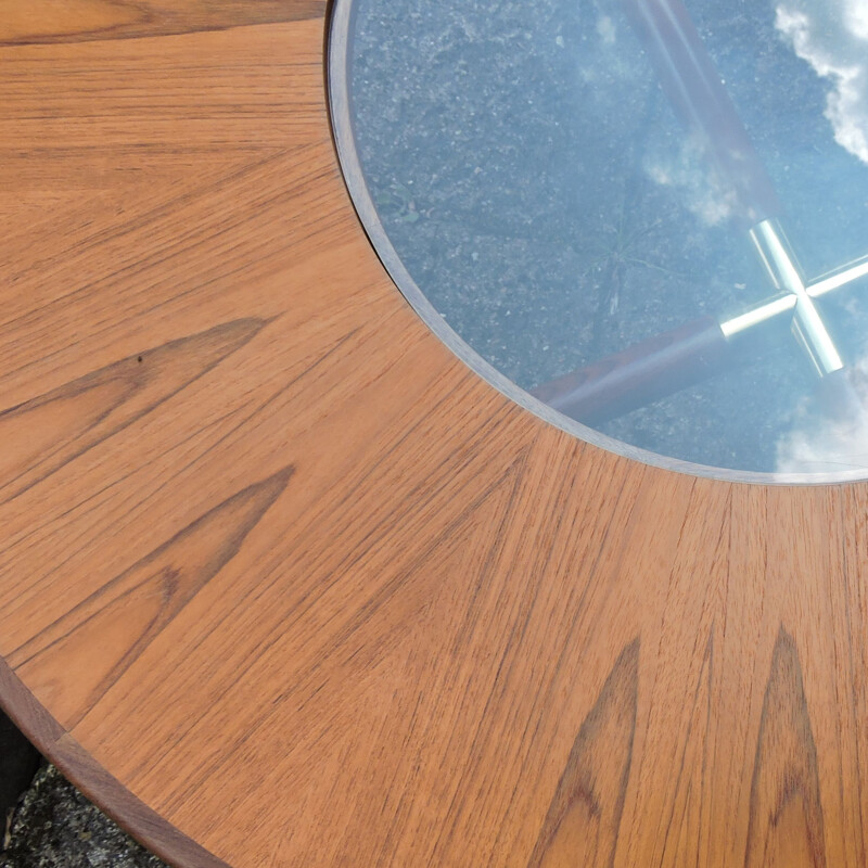 Ronde vintage salontafel in teak en glas voor G-plan, 1960