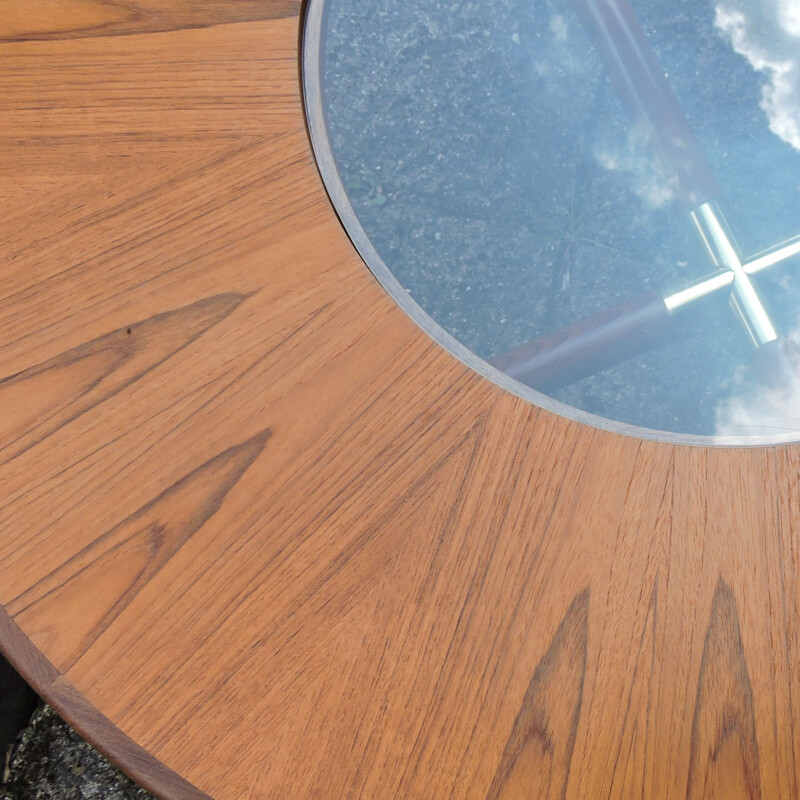 Table basse vintage ronde pour G-plan en bois de teck et verre