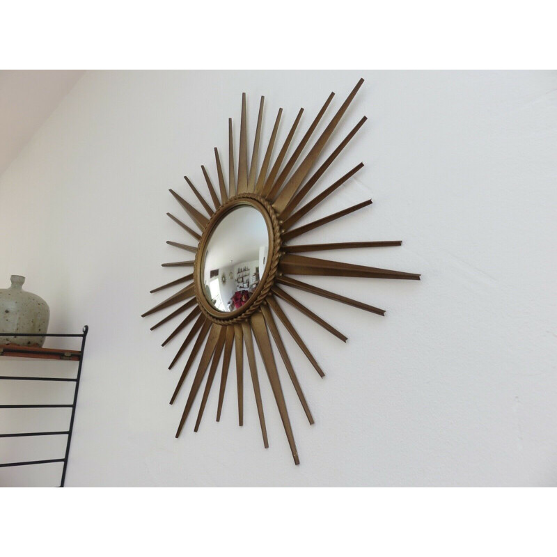 French vintage sun mirror in gold metal 1960