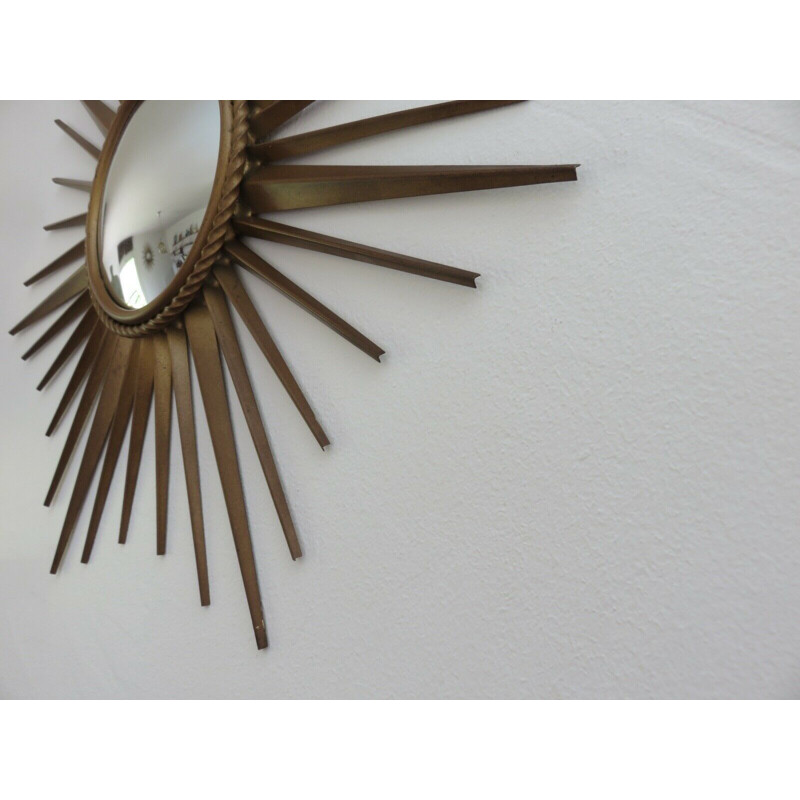 French vintage sun mirror in gold metal 1960