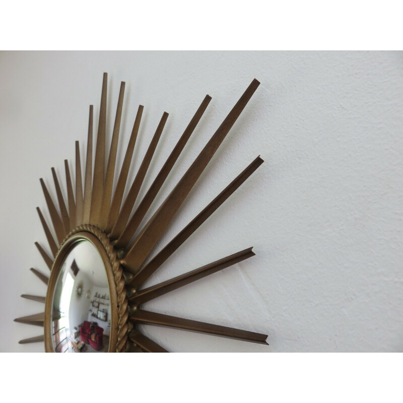 French vintage sun mirror in gold metal 1960