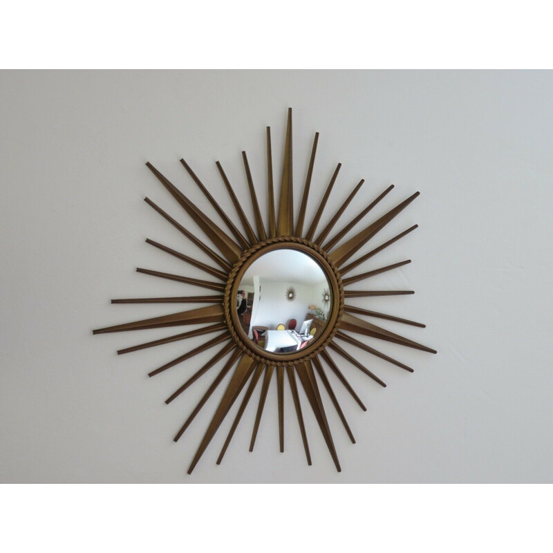 French vintage sun mirror in gold metal 1960