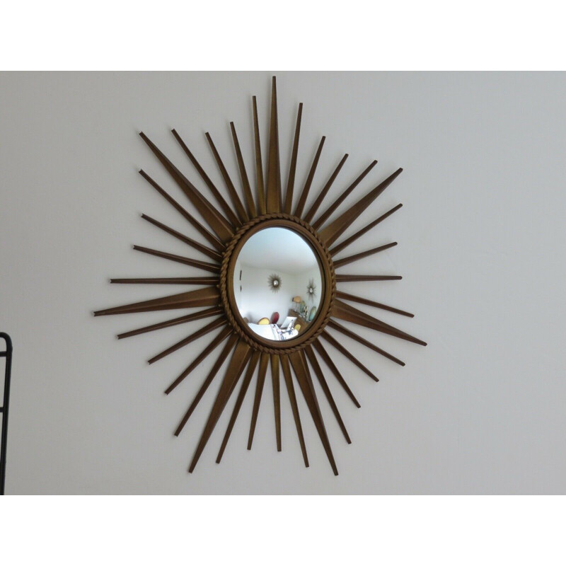 French vintage sun mirror in gold metal 1960