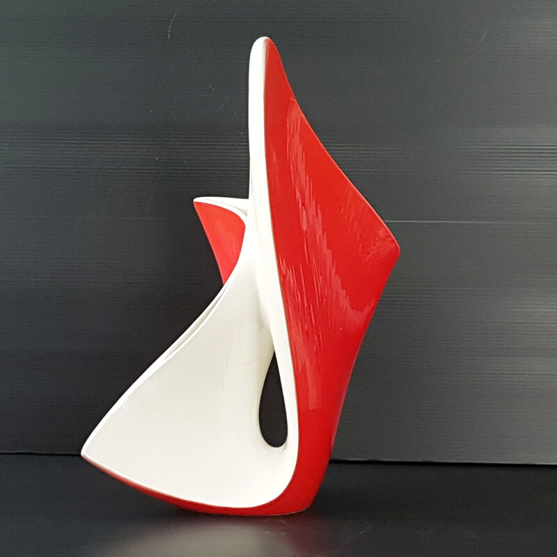 Vase vintage par Vibi Torino en céramique rouge 1950