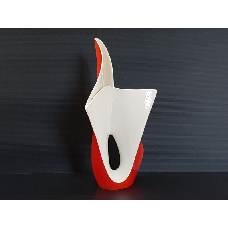 Vase vintage par Vibi Torino en céramique rouge 1950