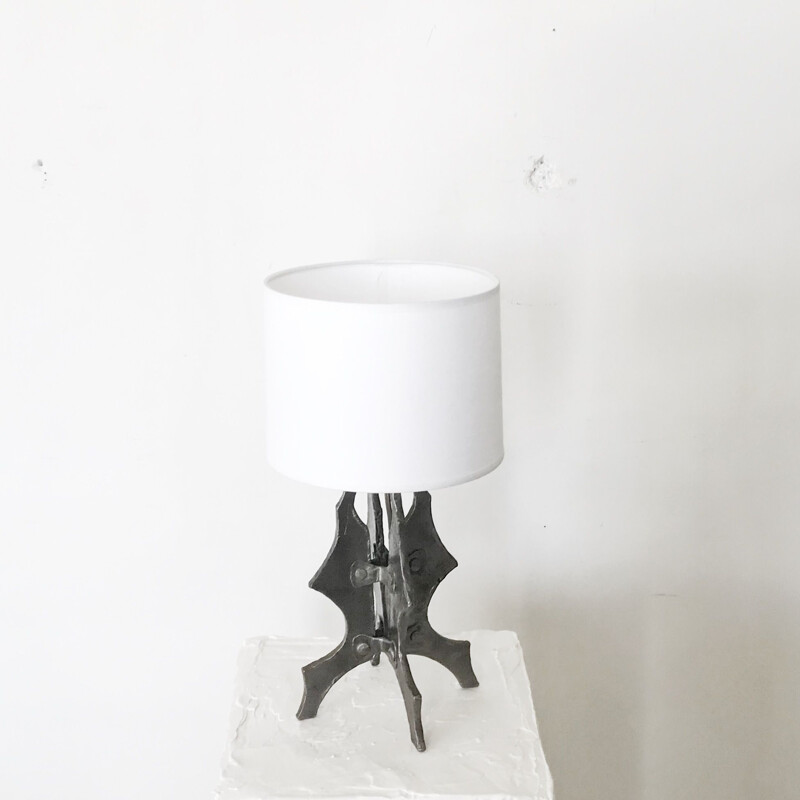 Brutalistische Vintage-Lampe aus schwarzem Metall, Frankreich 1950
