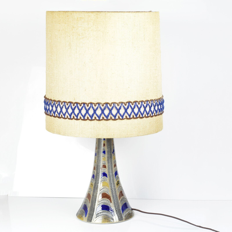 Lampe vintage allemande en tissu et céramique 1960
