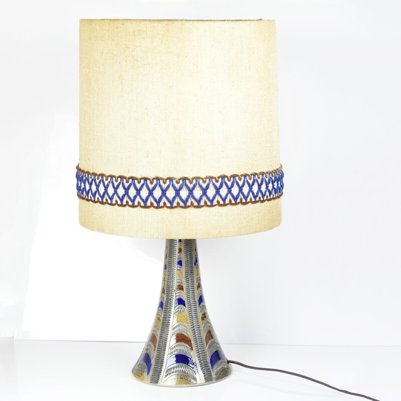 Vintage german lamp in fabric and ceramics 1960