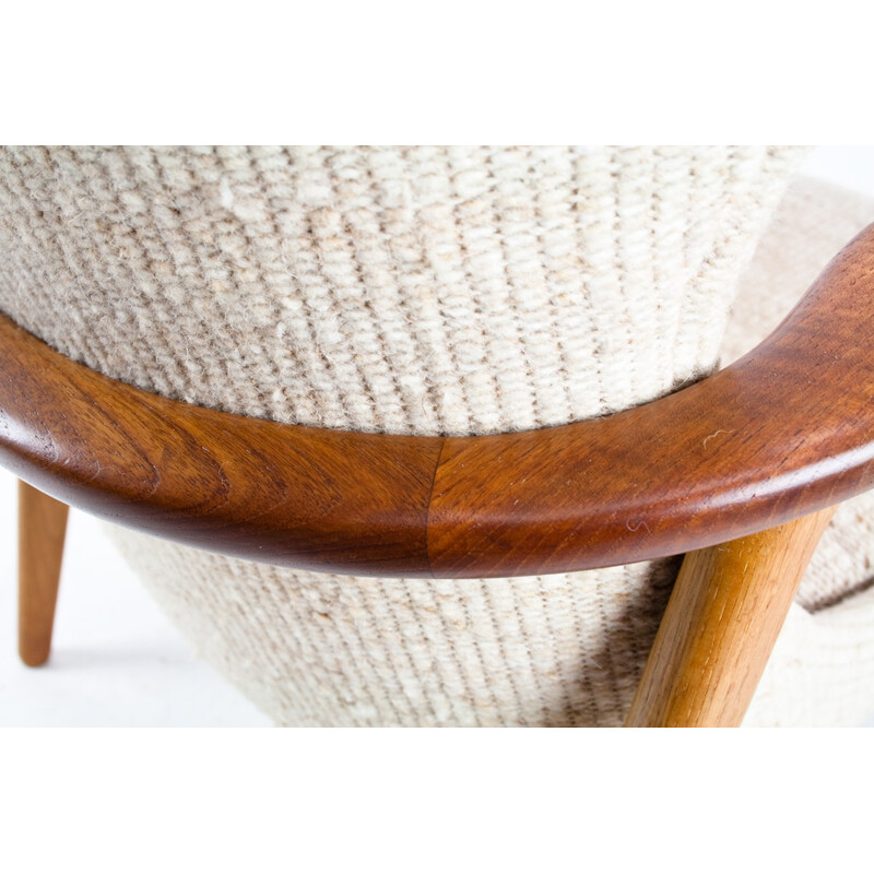 Bovenkamp teak, oak and beige fabric armchair, Aksel BENDER MADSEN - 1960s