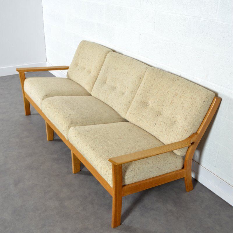 Vintage 3 seater sofa in blond oak 1960 