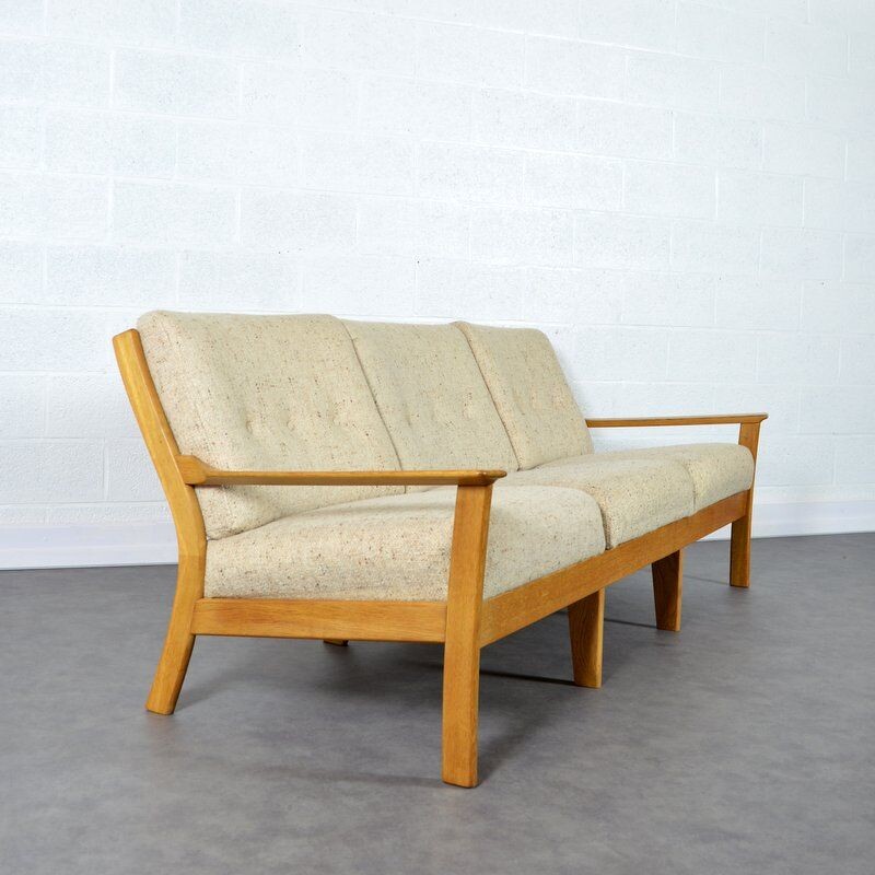Vintage 3 seater sofa in blond oak 1960 