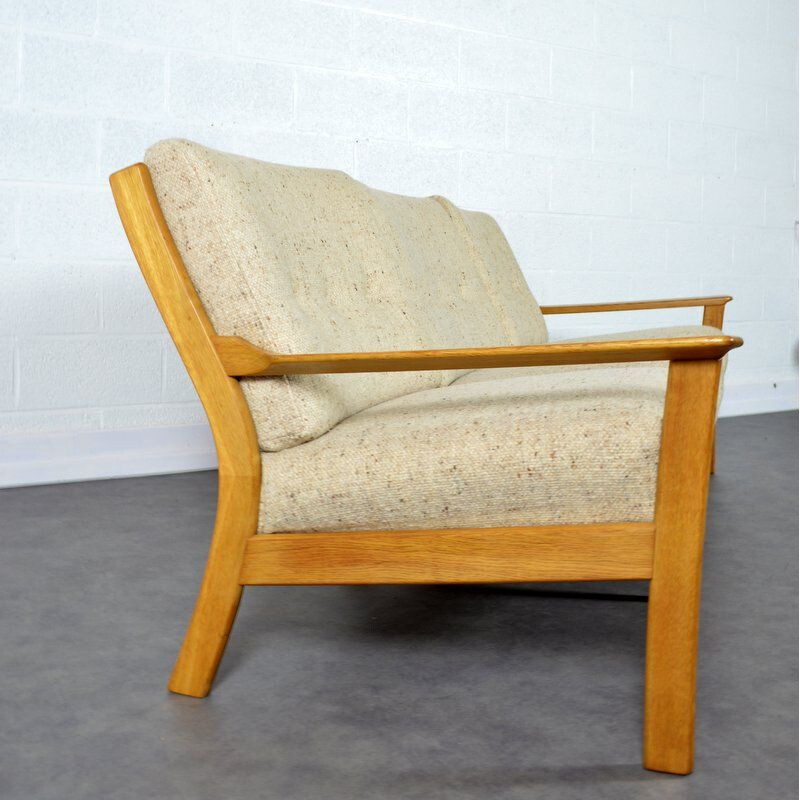 Vintage 3 seater sofa in blond oak 1960 