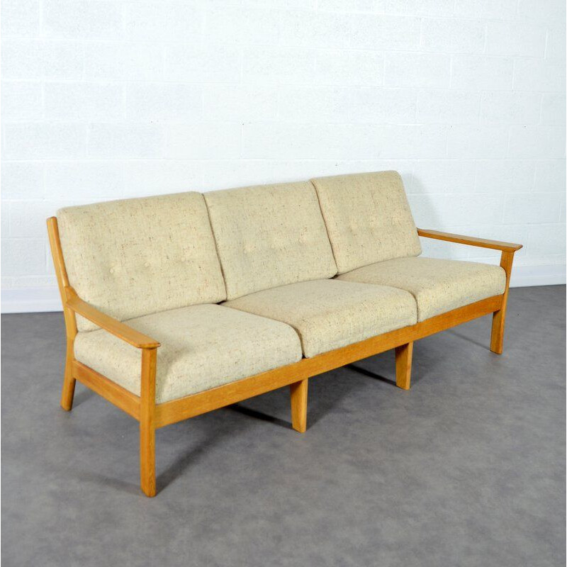 Vintage 3 seater sofa in blond oak 1960 