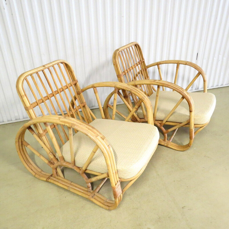 Suite de 2 fauteuils de salon en rotin 1960