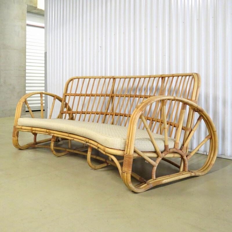 Vintage curved rattan sofa 1960s