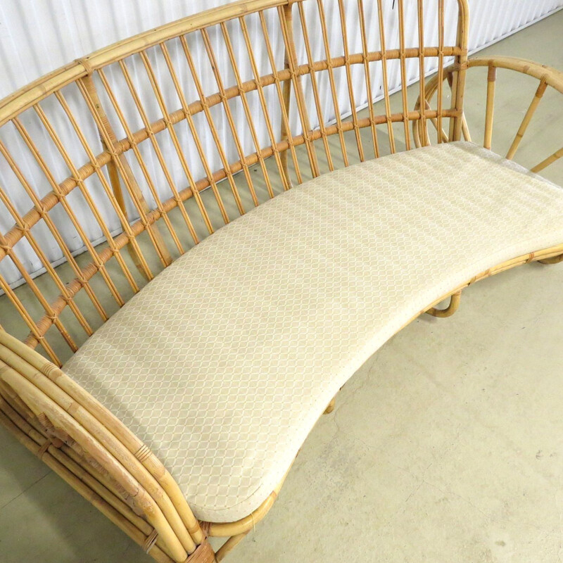 Vintage curved rattan sofa 1960s