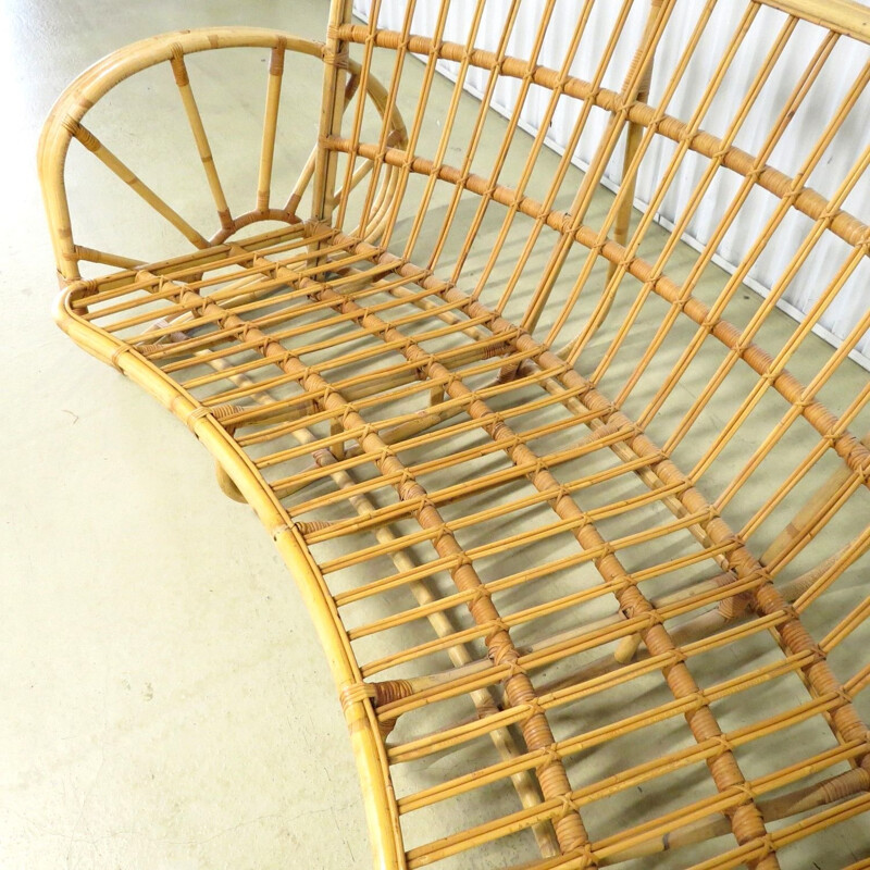 Vintage curved rattan sofa 1960s