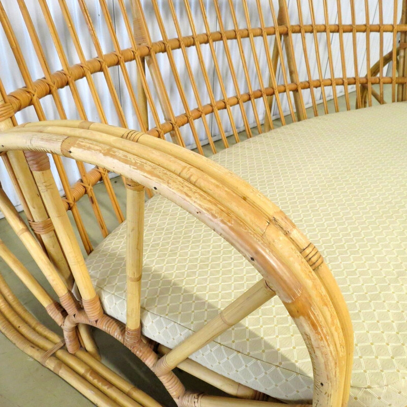 Vintage curved rattan sofa 1960s