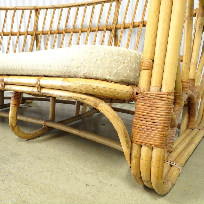 Vintage curved rattan sofa 1960s