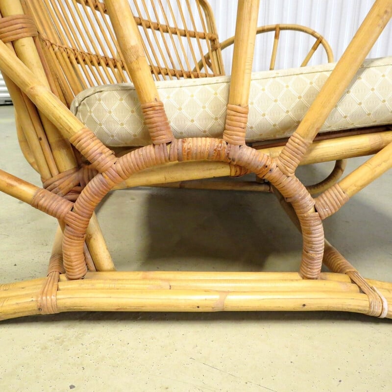 Vintage curved rattan sofa 1960s