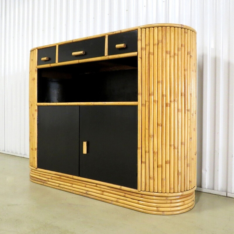 Vintage rattan and lacquered wood Sideboard 1960s