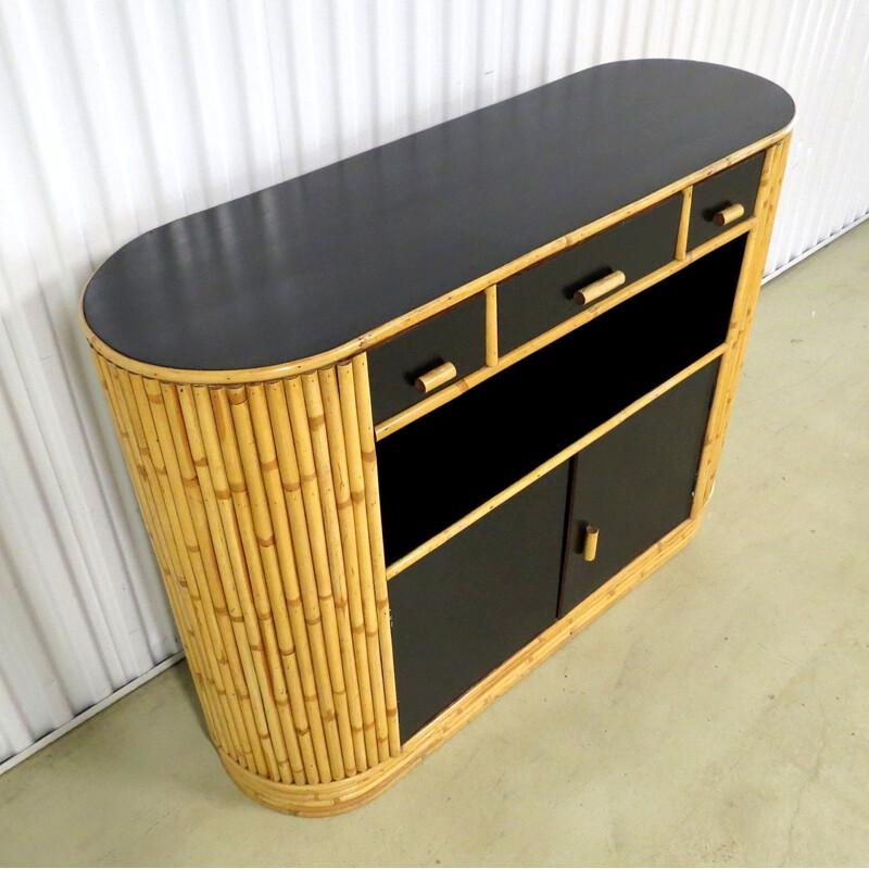 Vintage rattan and lacquered wood Sideboard 1960s
