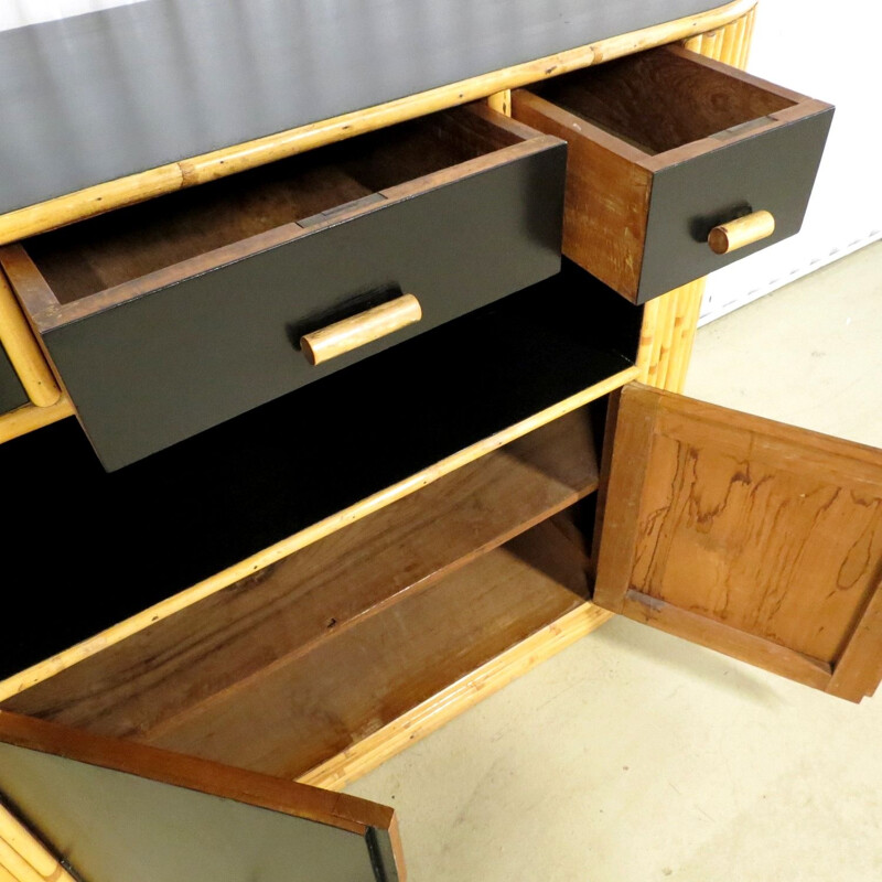 Vintage rattan and lacquered wood Sideboard 1960s