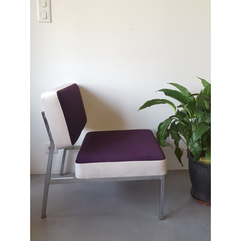 Vintage witte en paarse fauteuil Frankrijk jaren 70