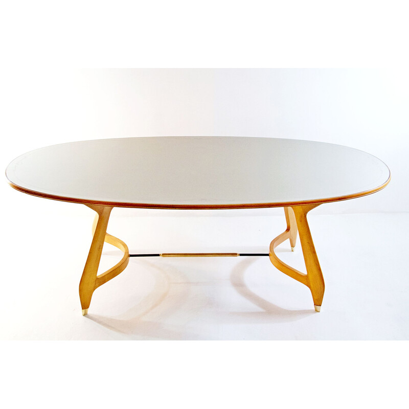 Vintage Oval Dining Table with glass top 1950