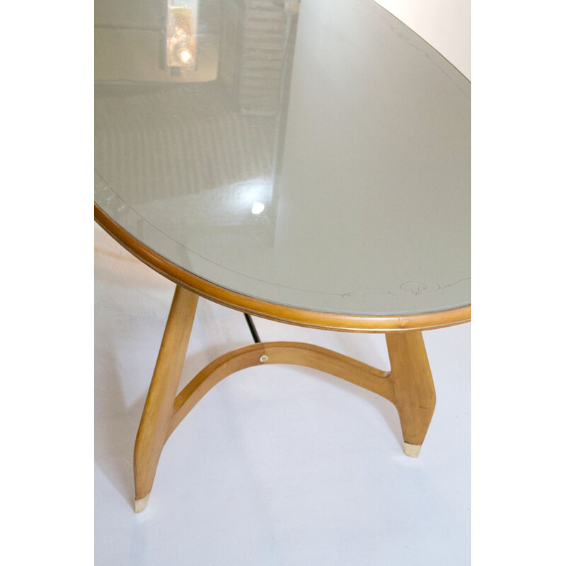 Vintage Oval Dining Table with glass top 1950