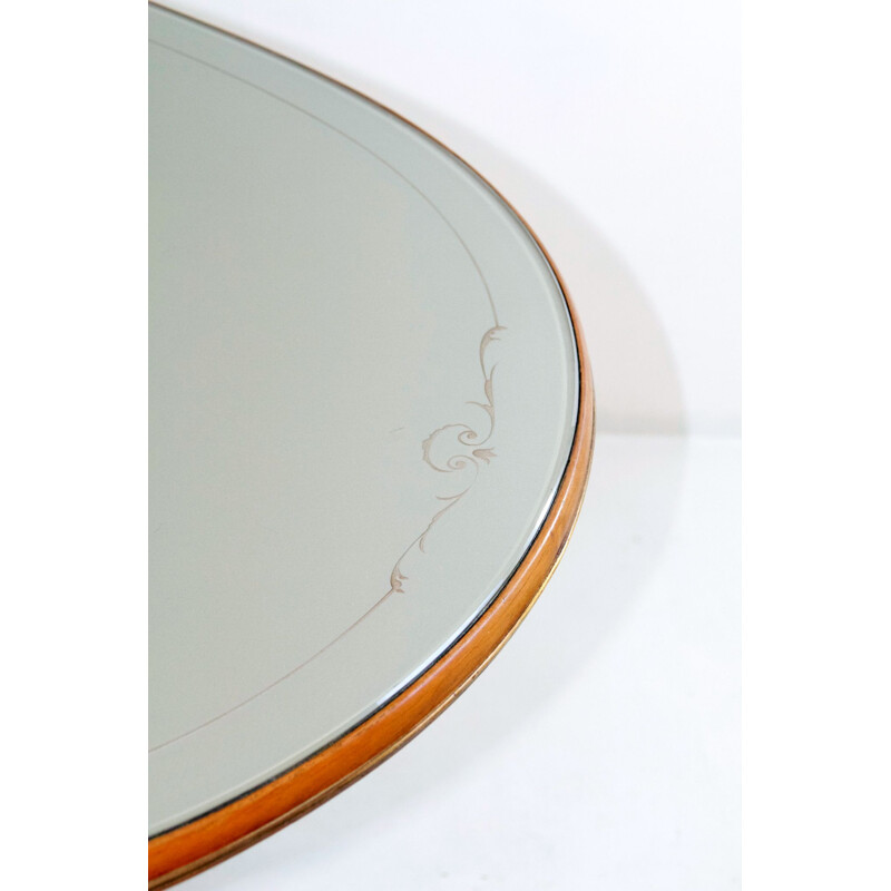 Vintage Oval Dining Table with glass top 1950