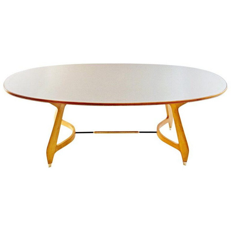 Vintage Oval Dining Table with glass top 1950